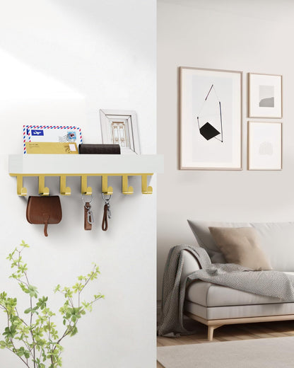 Key Holder Wall Mount Adhesive Magnetic - Hanging Key Hooks with Mail Organizer for Wallet House Accessories - Keys Hanger Rack with Shelf for RV Camper Entryway Door Home Living Room Decor Black