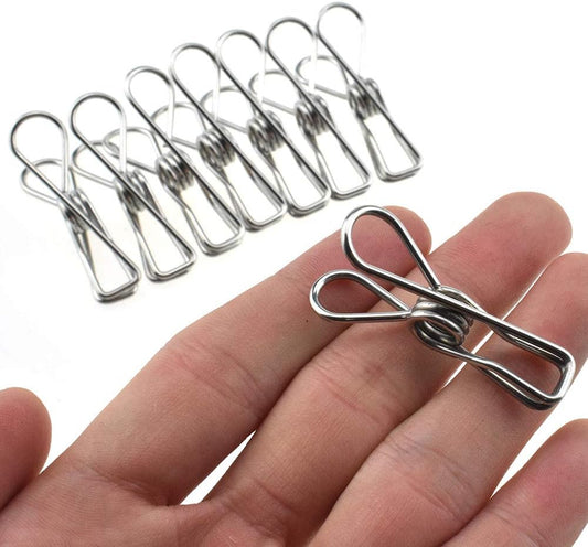 HAHIYO Clothespins Chip Clips All Metal Stainless Steel No Rust Stains Strong Grip in Heavy Wind 2 Inches 24 Pack Do Not Fall Apart Open Wide for Holding Clothes Snack Bag Clamps