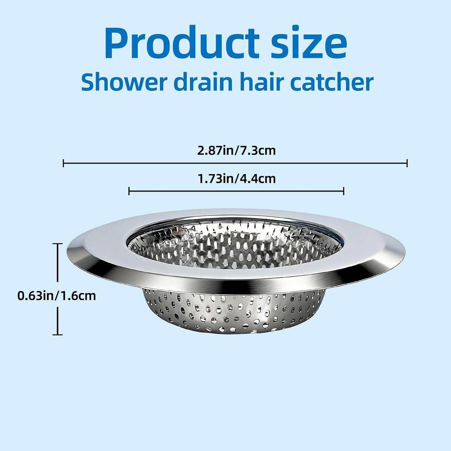 Bathtub Drain Strainer，2.87 inch Bathtub Floor Shower Hair Drain Catcher Cover, Stainless Steel Bathroom Sink Strainer Filter Basket for Bathroom Sink, Wash Basin