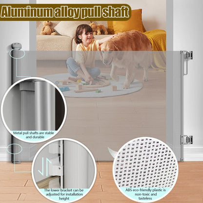 Retractable Baby Gates for Stairs Doorways Hallways, Soft Mesh Safety Retractable Dog Gate for Pet, Indoor Or Outdoor Use, Easy Installation,33.6" Tall,Expands to 55" Wide,White