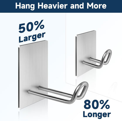 Self Adhesive Hooks Heavy Duty, Large Stainless Steel Towel Hooks, No Drill Sticky Hooks, Long Stick on Shower Wall Hooks for Hanging Hat Coat Key Headphone (Black(4Pcs))