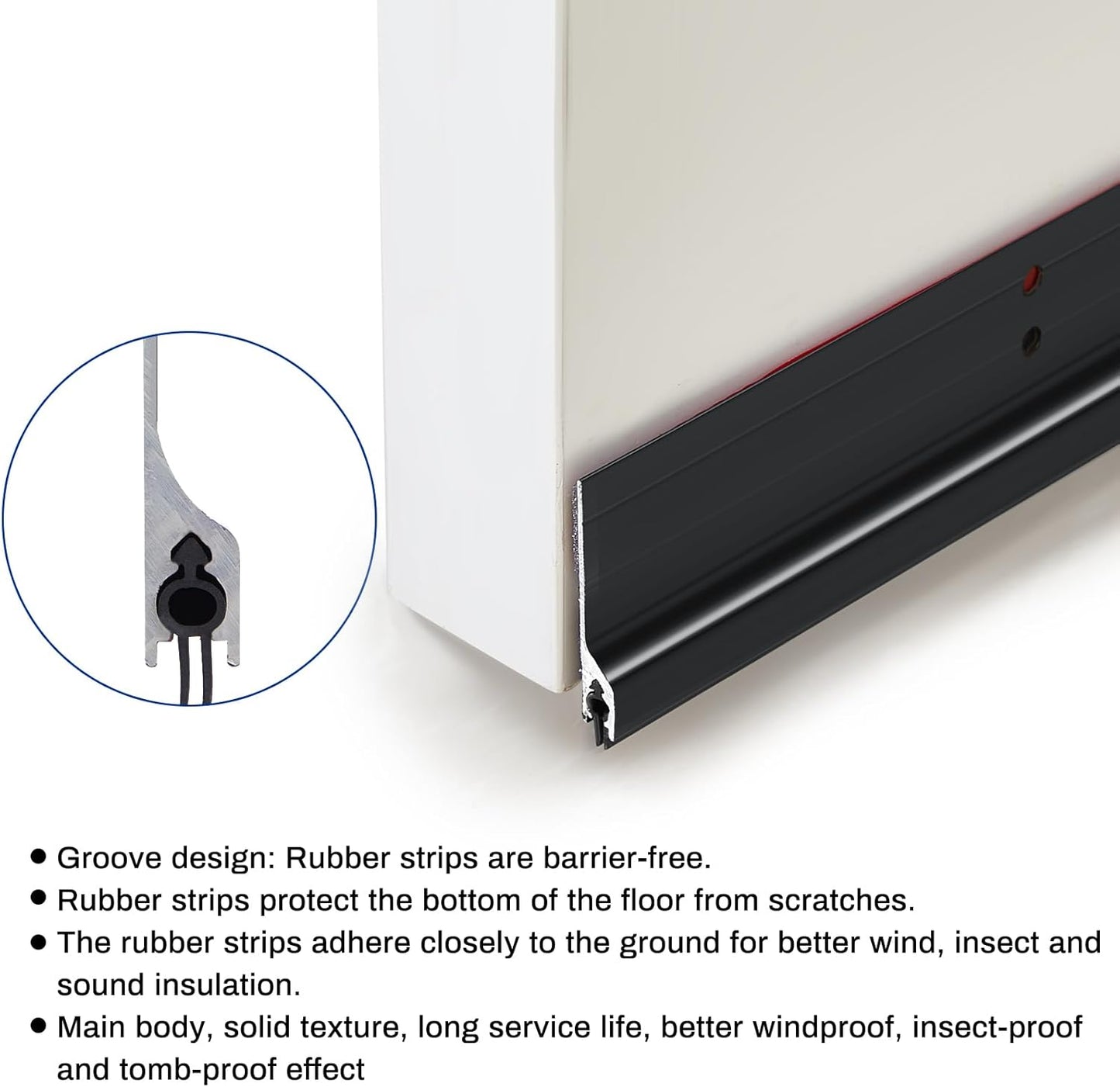 Gisafai 2 Pcs 48 Inches Metal Door Draft Stopper, Door Sweep, Mouse Stopper, Mice Seal Strip, Aluminum, Noise Blocker, Keep Rodents and Pests Out, Enhanced Weather Sealing, Easy to Install, Black