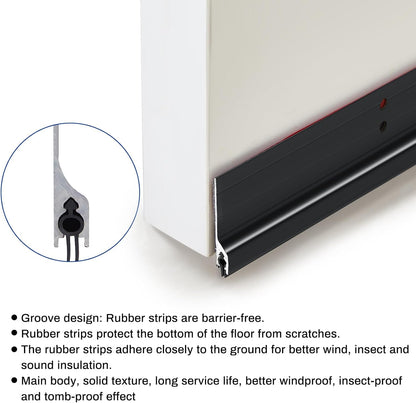 Gisafai 2 Pcs 48 Inches Metal Door Draft Stopper, Door Sweep, Mouse Stopper, Mice Seal Strip, Aluminum, Noise Blocker, Keep Rodents and Pests Out, Enhanced Weather Sealing, Easy to Install, Black