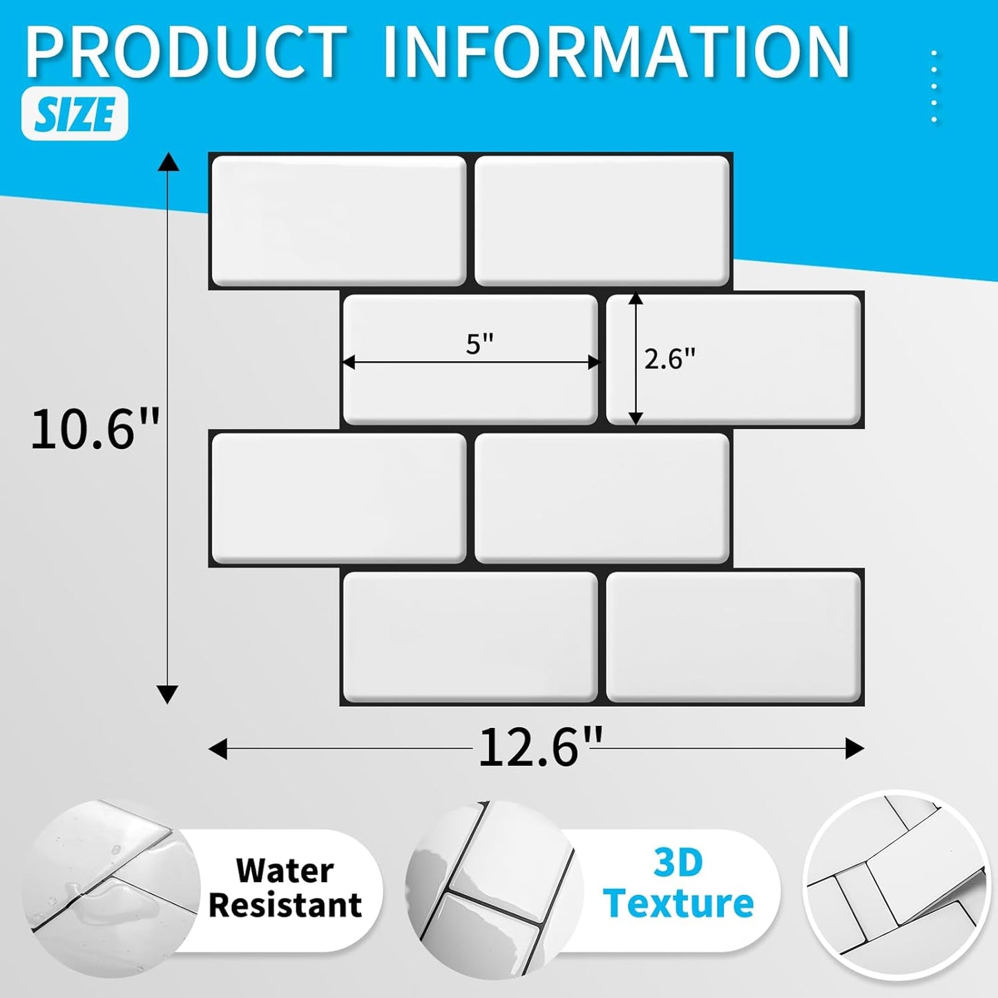 Art3d Peel and Stick Backsplash, 10-Pack Thickened Stick on Subway Tiles, Faux Ceramic Tiles for Kitchen, Bathroom, Black