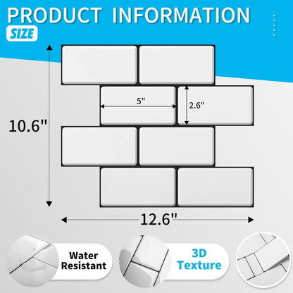 Art3d Peel and Stick Backsplash, 10-Pack Thickened Stick on Subway Tiles, Faux Ceramic Tiles for Kitchen, Bathroom, Black