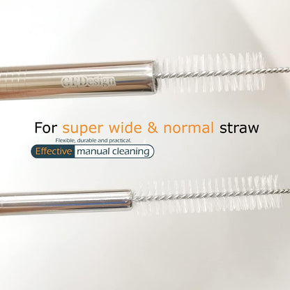 Drinking Straw Cleaning Brushes Set 12" Extra Long 12mm Extra Wide Pipe Tube Cleaner Nylon Bristles Stainless Steel Handle - 12" x 1/2" (12mm) - Set of 8