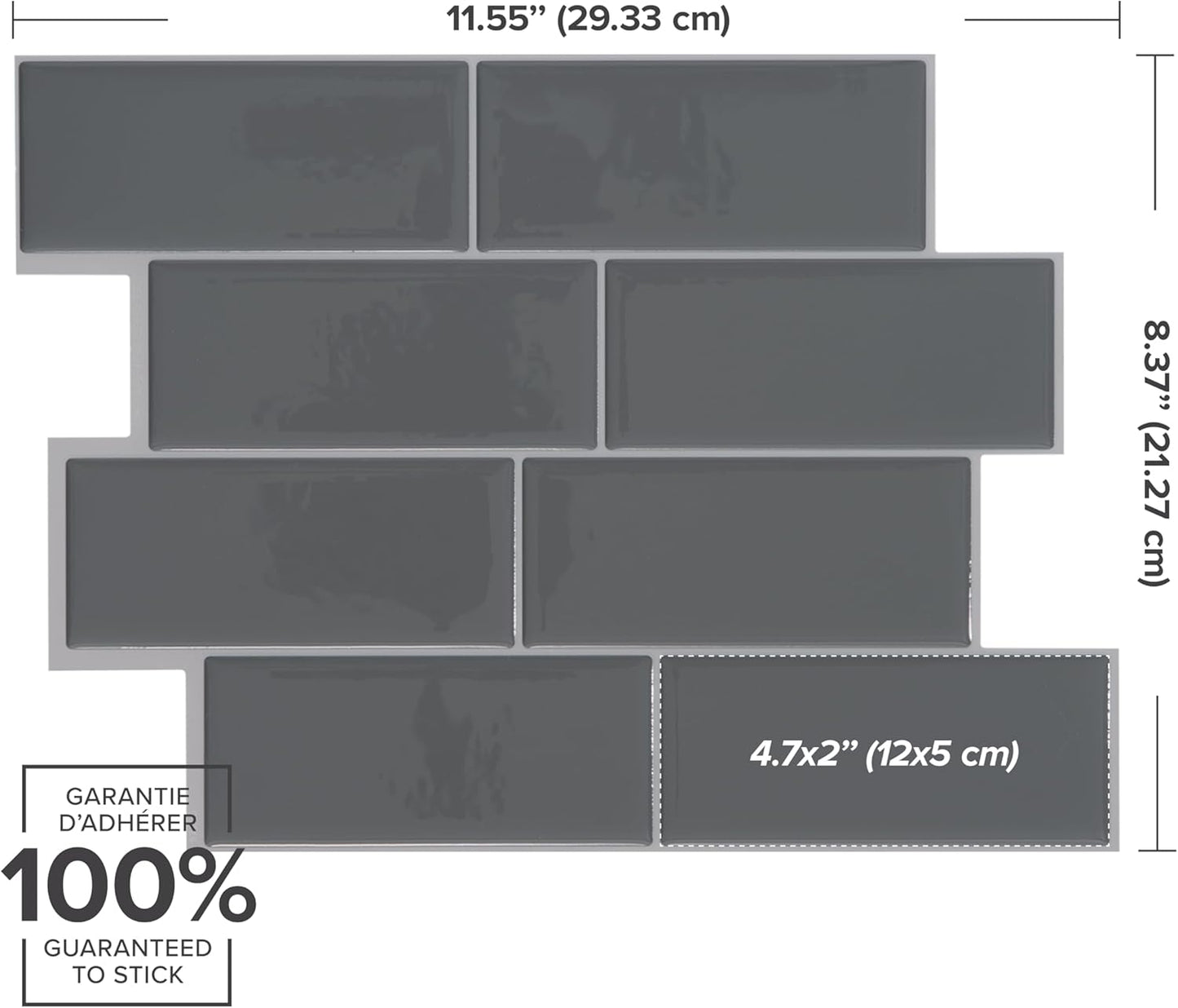Smart Tiles Peel and Stick backsplash, Subway Teal Green, 11.55"x8.38" | Pack of 5 (2.8 sq ft), Glossy, Heat/Moisture Resistant, Low VOC, Kitchen/Bathroom, Renter Friendly, Made in Canada