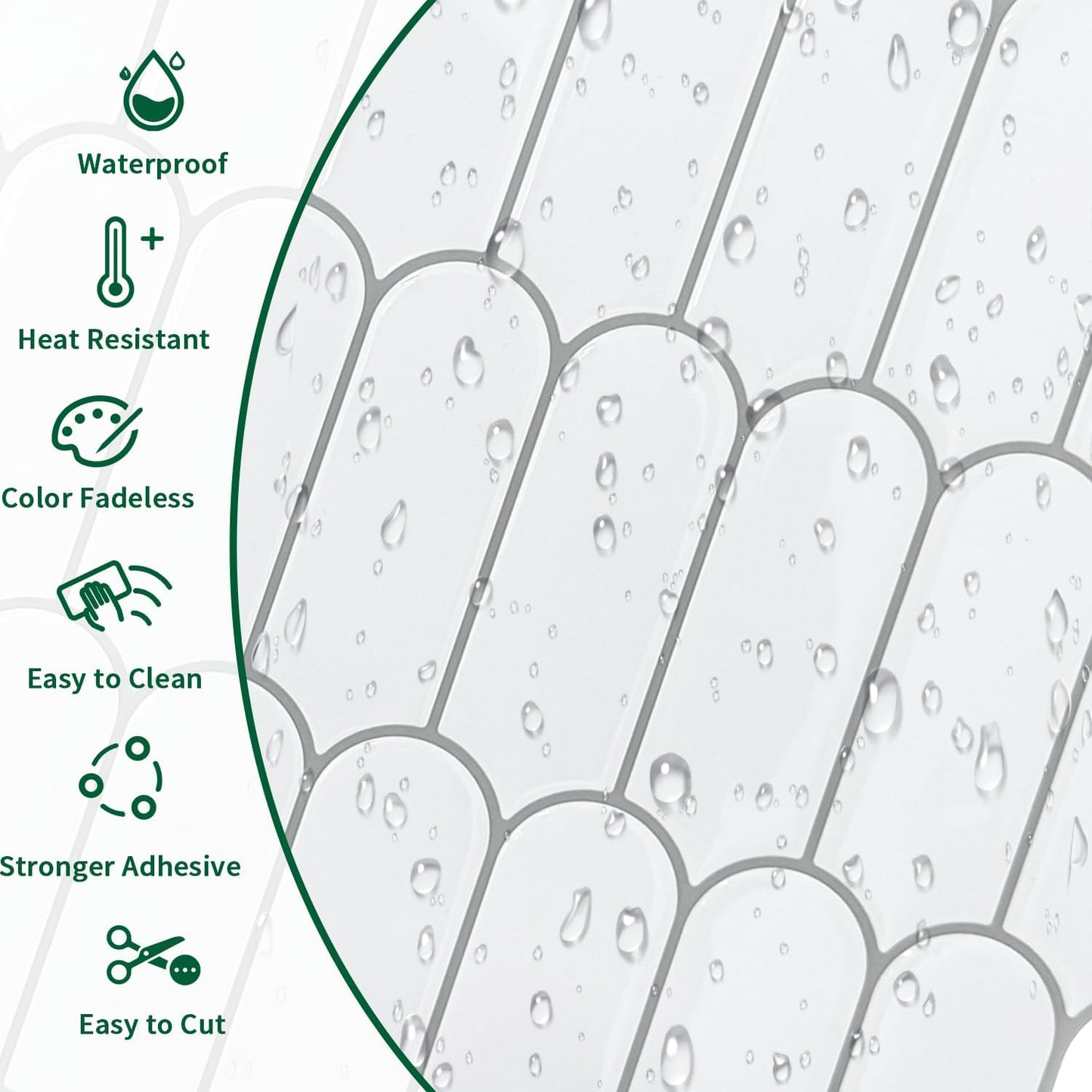10 Sheet Peel and Stick Backsplash Tile for Kitchen, 12” x 12” Self Adhesive Glossy Vinyl Wall Subway Tiles Waterproof No Residual for Bathroom Fireplace, White with Gray Grout