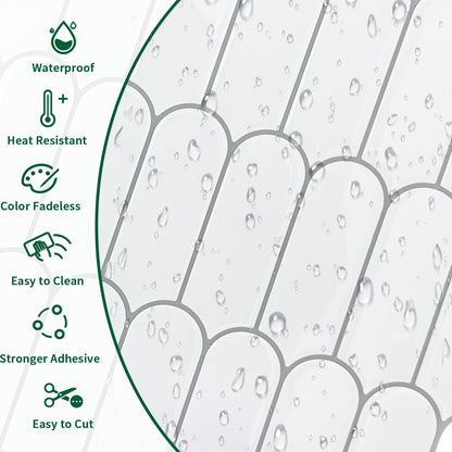 10 Sheet Peel and Stick Backsplash Tile for Kitchen, 12” x 12” Self Adhesive Glossy Vinyl Wall Subway Tiles Waterproof No Residual for Bathroom Fireplace, White with Gray Grout