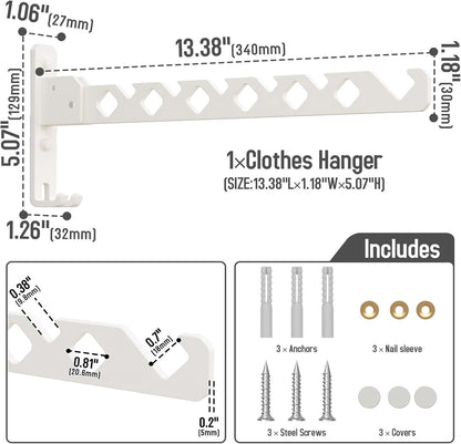 Wall Mounted Clothes Drying Rack, Wall Clothes Hanger Foldable, Laundry Hanger Hook for Bathroom, Wall Clothes Rack Indoor, Perfect for Small Spaces, Matte Black