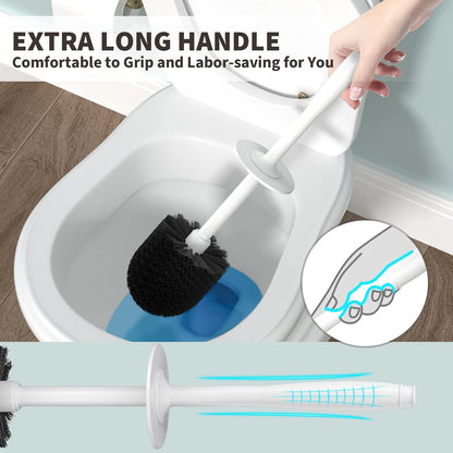 Toilet Brush, Toilet Bowl Brush with Extra Long Handle Durable Bristles Toilet Scrubber and Covered Holder for Toilet Brush Set for Bathroom Cleaning (Black, 1 Set)