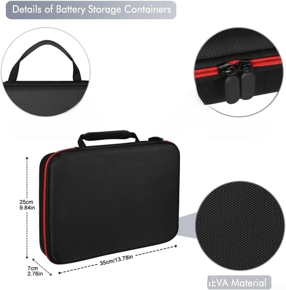 EVA for battery Organizer Case Holds 200+ Cells with Tester - Storage for AA AAA 9V C D Coin - Black Travel Box 35x25cm