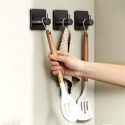 2 Pack Large Heavy Duty Waterproof Adhesive Hooks - Black, Strong Self-Stick Wall Hangers for Hanging Towels, Coats & Keys, Ideal for Bathroom, Kitchen, Door & Outdoor Use