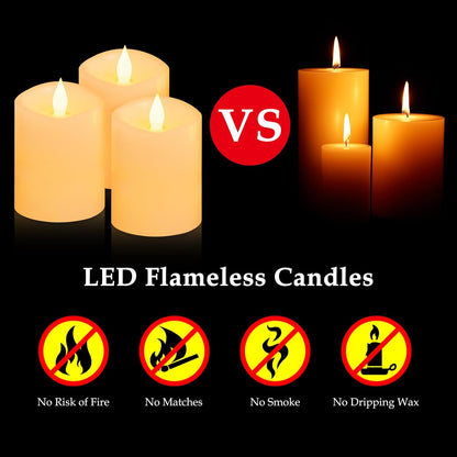 3"x4" Flickering Flameless Battery Candles with Timer, White Realistic LED Pillar Candles, Set of 2 Large Remote-Operated Candles for Home Indoor/Outdoor & Holiday Decor