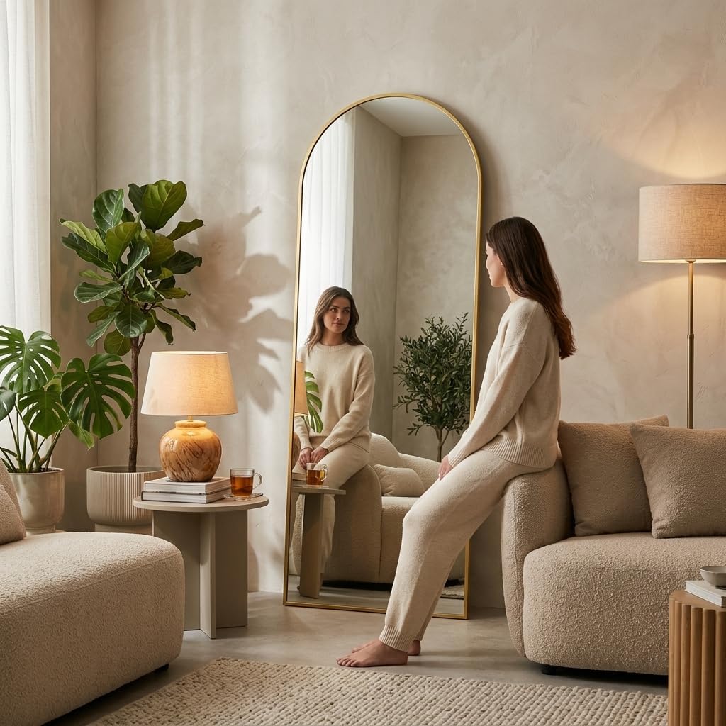 59"x16" Floor Mirror Full Length, Arched Full Length Mirror with Stand, Full Body Mirrors for Bedroom Living Room or Cloakroom Gold