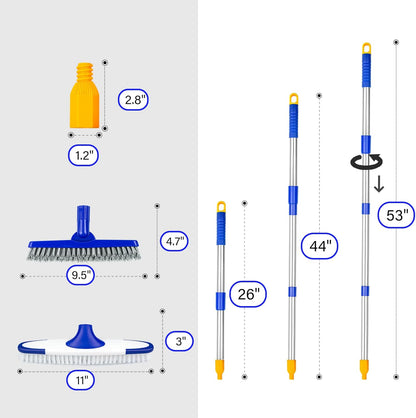 ITTAR Grout & Scrub Brush Combo, Floor Scrubber with Long Handle, Multi-Purpose Stiff Bristles Cleaning Brush Set for Tile, Grout, Deck, Kitchen, Shower Floor (2 Pcs)