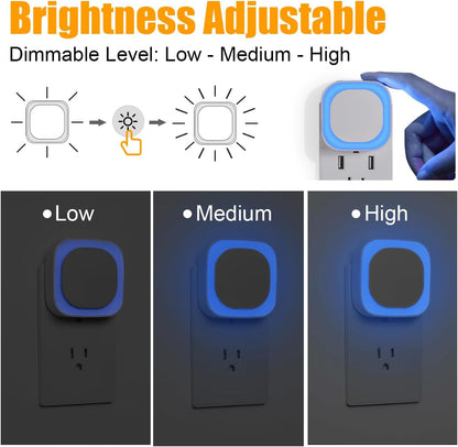 YUNLEX 2 Pack Red Night Light with Dusk to Dawn Sensor, Eye-Care Reflected Glow, 0% Blue Light True Red LED, 3-Level Brightness, Auto On/Off, Plug-in Nightlight for Sleep, Kids, Bedroom, Bathroom