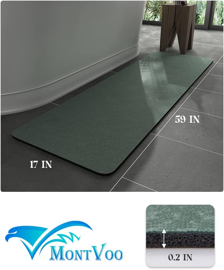 MontVoo -Bath Mat-Rubber Backing Non SlipThin Bathroom Rugs Fit Under Door- Quick Dry Absorbent Faux Suede Surface Grey Bathroom Floor Mats-Shower Rug for in Front of Bathtub Shower Gray 16x24