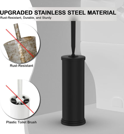 Stainless Steel Toilet Brush and Holder Set : Weighted Stable Base, Removable Inner Tube.Long Handle Toilet Bowl Brush Splash-Proof Design for Deep Cleaning & Space-Saving Storage,Nickel