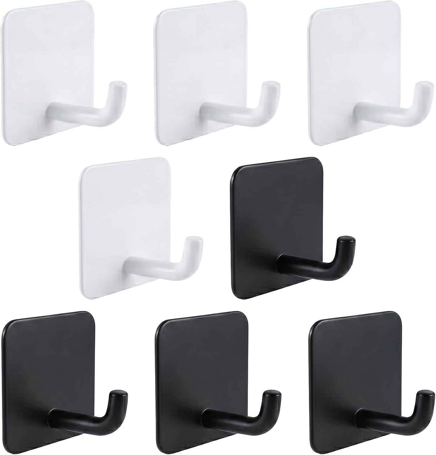 Stainless Steel Adhesive Wall Hooks for Hanging, Heavy Duty Waterproof Stick On for Bathroom Kitchen Shower, Self Adhesive for Towels, Keys, Hats, Robes - 8 Pack (White and Black)