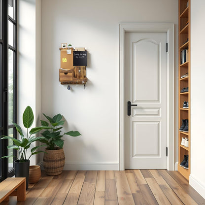 Key Holder for Wall Mount with Shelf and Mail Organizer, Key and Mail Holder with 16 Hooks, Farmhouse Entryway Organizer, Home Decor Rack (Pine Wood, Black)