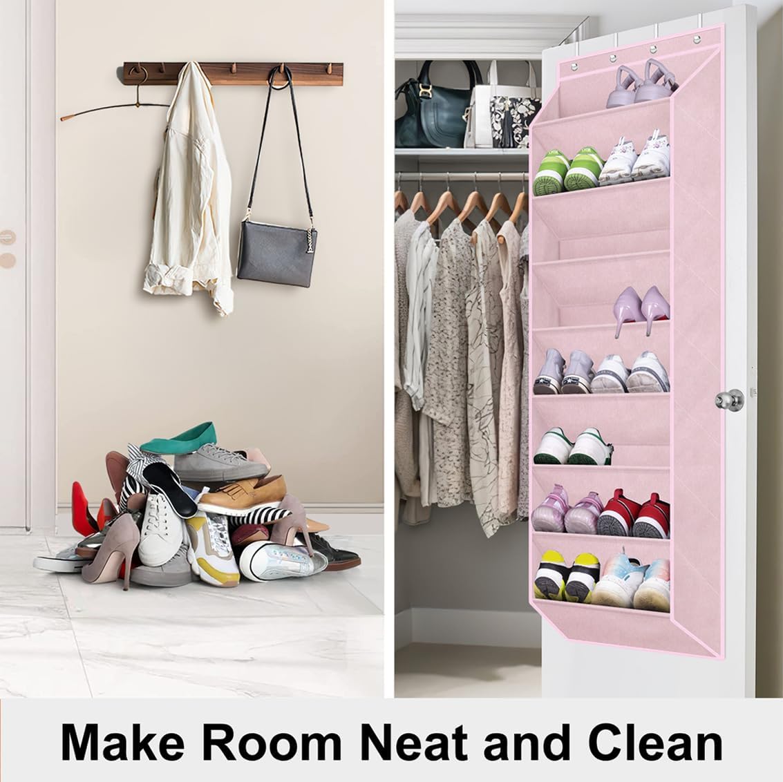 SLEEPING LAMB Over The Door Shoe Organizer for Closet with Large Deep Pockets, Narrow Shoe Rack for Door Hanging Boots Storage, Black