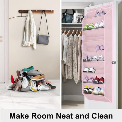 SLEEPING LAMB Over The Door Shoe Organizer for Closet with Large Deep Pockets, Narrow Shoe Rack for Door Hanging Boots Storage, Black