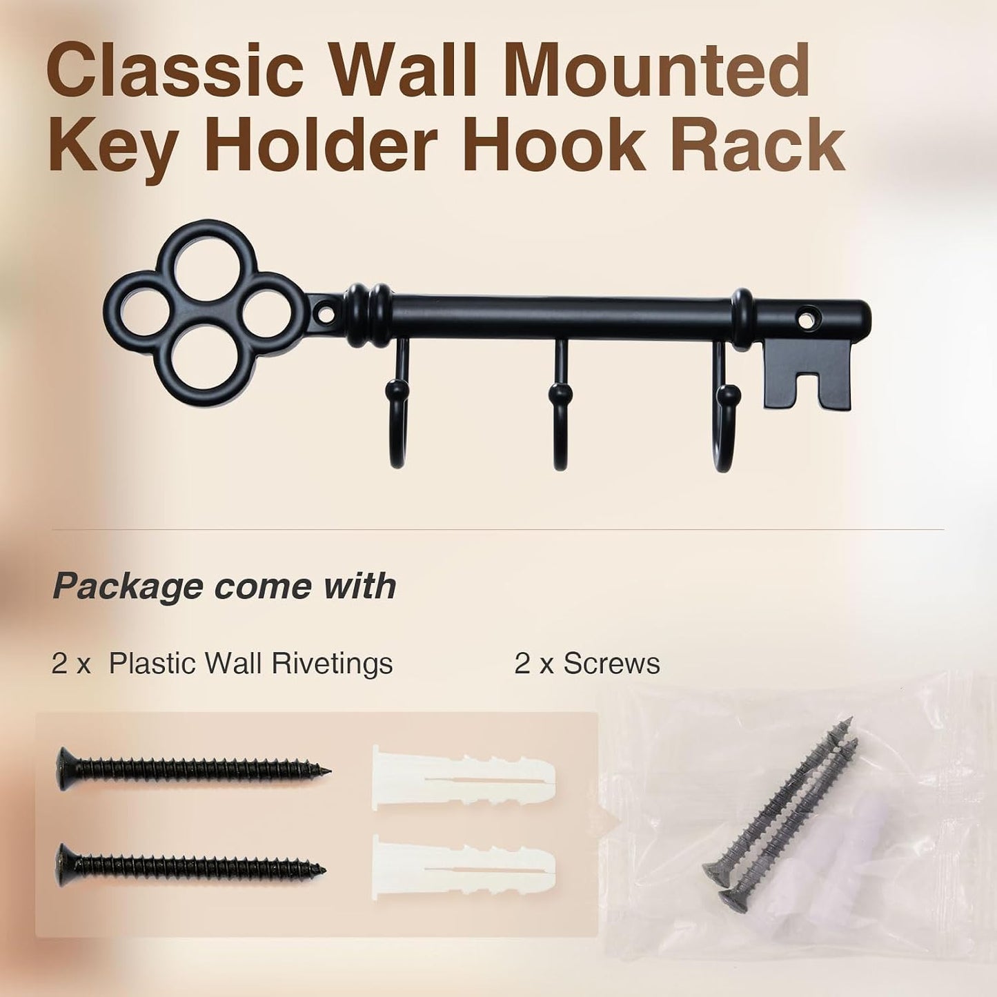 Classic Wall Mounted Key Holder Hook Rack, Vintage Key Rack for Entryway (Gold)
