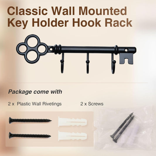 Classic Wall Mounted Key Holder Hook Rack, Vintage Key Rack for Entryway (Gold)