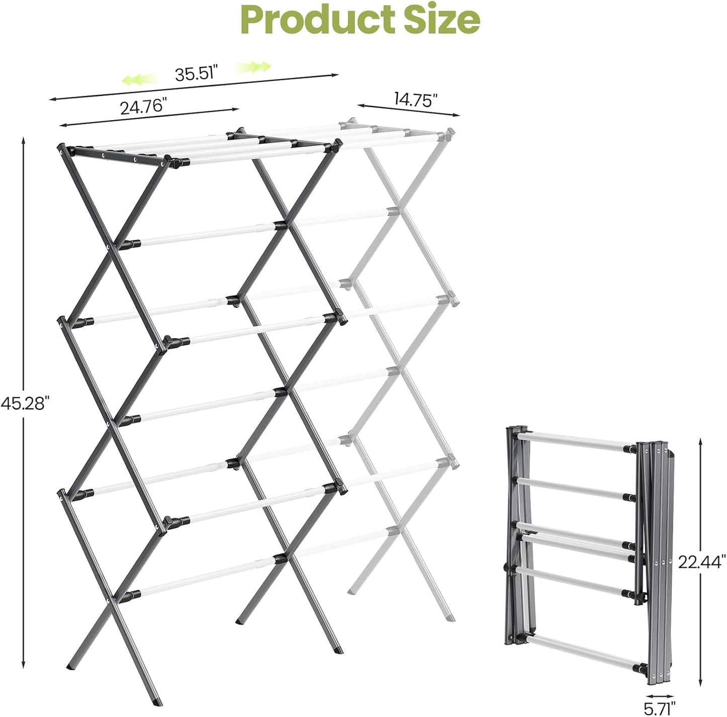 APEXCHASER Extra Large Clothes Drying Rack, Foldable & Extendable Laundry Rack with Adjustable Size (20.87"-35.43" L), Space-Saving, Rust-Resistant Frame for Indoor/Outdoor Use, White