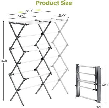 APEXCHASER Extra Large Clothes Drying Rack, Foldable & Extendable Laundry Rack with Adjustable Size (20.87"-35.43" L), Space-Saving, Rust-Resistant Frame for Indoor/Outdoor Use, White
