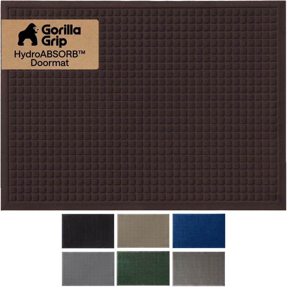 GORILLA GRIP® Ultra Absorbent Front Door Mat Outside Entrance, Traps Dirt and Moisture, HydroABSORB Indoor Outdoor Doormat Holds Up to 1.7 Cups Water, Stain and Fade Resistant Welcome Mat, 29x17 Black