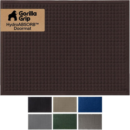 GORILLA GRIP® Ultra Absorbent Front Door Mat Outside Entrance, Traps Dirt and Moisture, HydroABSORB Indoor Outdoor Doormat Holds Up to 1.7 Cups Water, Stain and Fade Resistant Welcome Mat, 29x17 Black