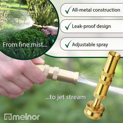 Melnor 65043-AMZ Solid Brass Nozzle Bundle - Heavy Duty, Adjustable Spray & High-Pressure Jet - Leak-Free Design - Compact
