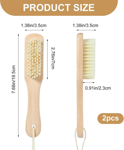 2Pcs Laundry Stain Brush Portable Stain Remover Tool with Soft Bristle Natural Soft Boar Bristle Brushc Small Wood Brush for Home Small Spaces Shoes Clothes Delicate Fabric Knits Cotton Linen Cleaning