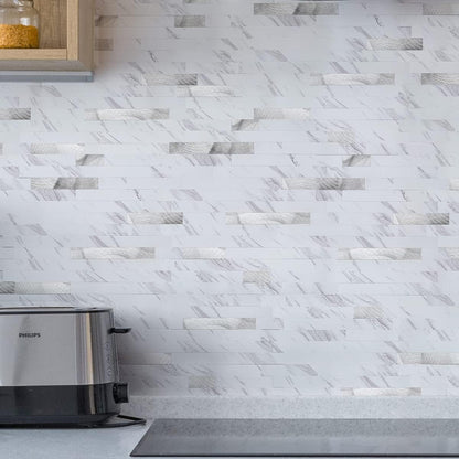 Art3d 10-Sheet Peel and Stick Backsplash Tile for Kitchen Bathroom Fireplace Laundry Room in White Slate with Gold Studded