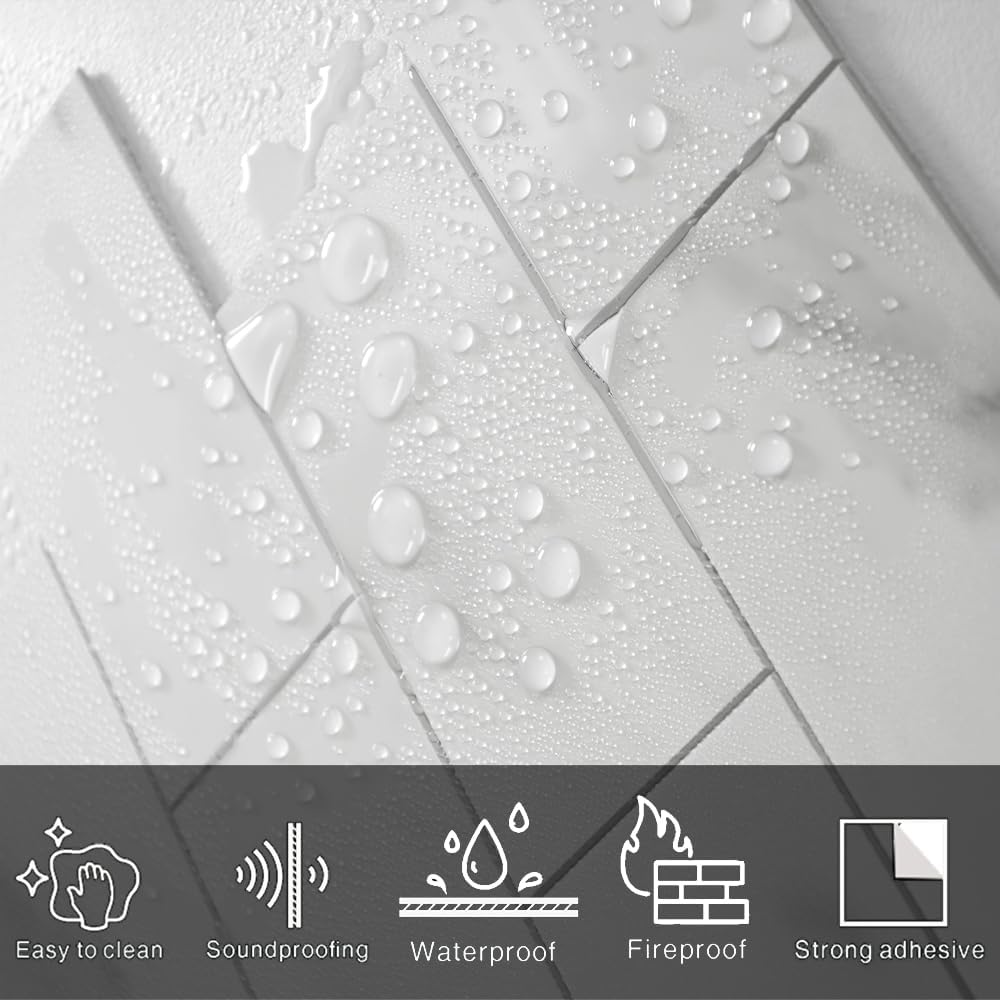 Colamo Luxury 10-Sheet Peel and Stick Backsplash,Self Adhesive Faux Stone 12”x12” White Subway Tile for Kitchen,Glossy Waterproof Carrara Brick Marble Look,Stick on Accent Wall for Bathroom,Bedroom