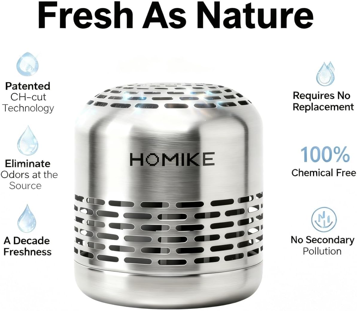 HOMIKE Refrigerator Deodorizer, Odor Eliminator,Last up to 10 Years for Car,Closet,Shoes Cabinet,Fridge and Freezer,Outperforms Baking Soda and Activated Carbon(Stainless Steel)