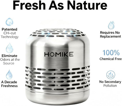 HOMIKE Refrigerator Deodorizer, Odor Eliminator,Last up to 10 Years for Car,Closet,Shoes Cabinet,Fridge and Freezer,Outperforms Baking Soda and Activated Carbon(Stainless Steel)