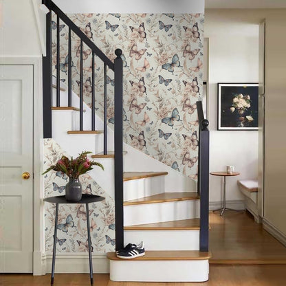 MuralPeel White/Pink/Gold Floral Garden Black Blue Flowers Vintage Peel and Stick Wallpaper Self Adhesive Removable Easy Peel Off Contact Paper Stick on Wall Paper for Bedroom Cabinet Renter Friendly