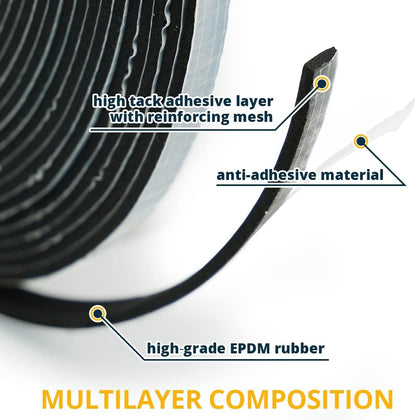 Alenor EPDM Black Foam Insulation Tape Self Adhesive 1/8"x1" x 50' Ft –Pack of 1- Weather Stripping for Doors & Windows,Soundproofing,Door Seal,Weatherstrip,Pipe Cooling,Air Conditioning Seal Strip