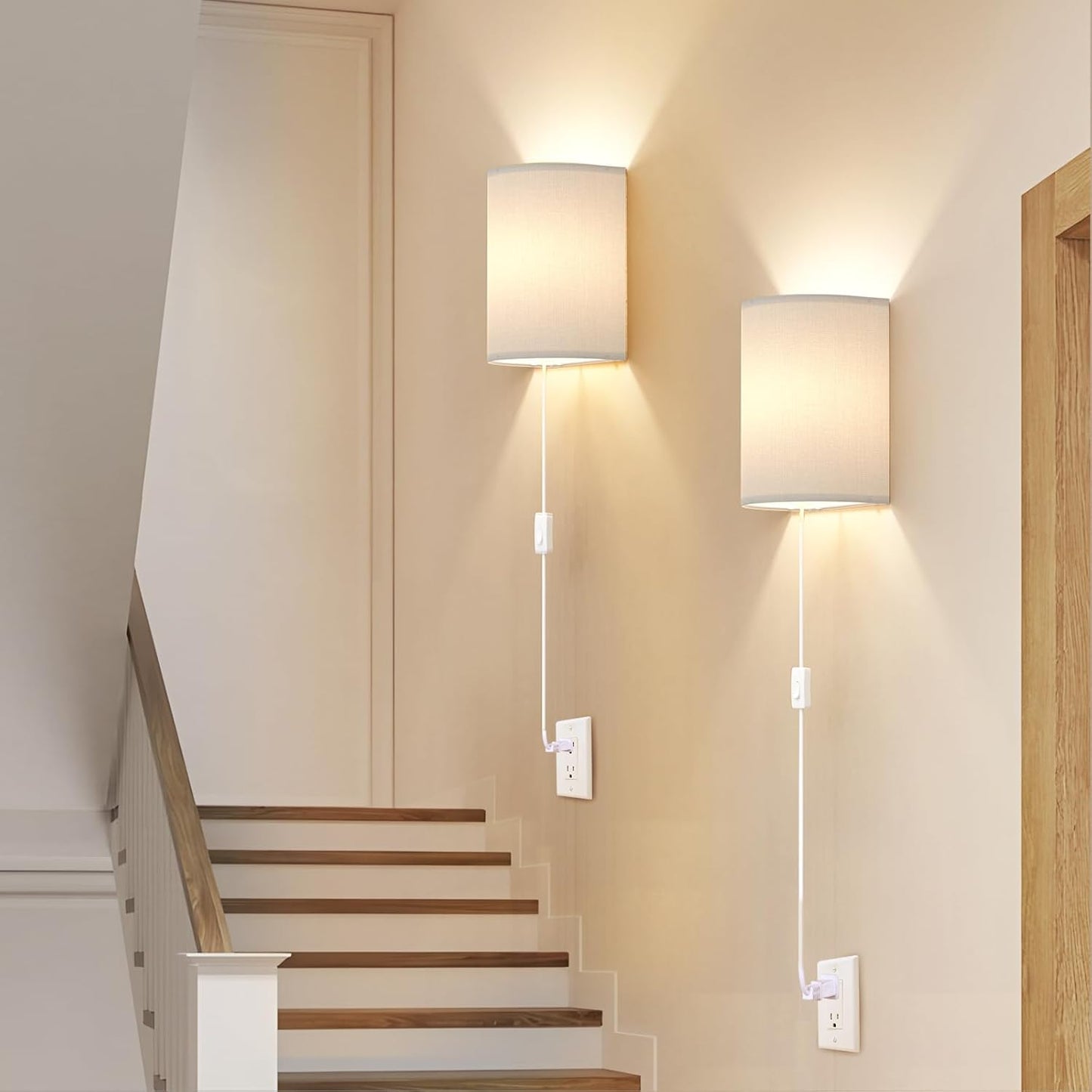 Battery Operated Wall Sconce Set of Two: 10000mAh Wireless Wall Light with Rechargeable Magnetic Bulb - Dimmable Wall Lamp with 7 RGB Colors - Linen Shade Sconces with Remote for Bedroom Living Room