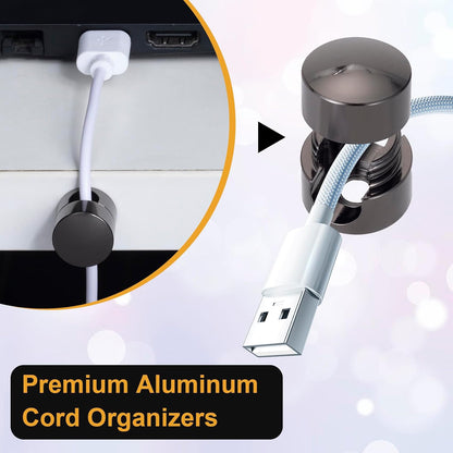 3pcs Cable Anchors for Desk, Adhesive Metal Cord Organizers, Adjustable 2-in-1 Cord Clips Charger Cable Management for Nightstand Office Home Desktop Wall- Gold & Copper & Black