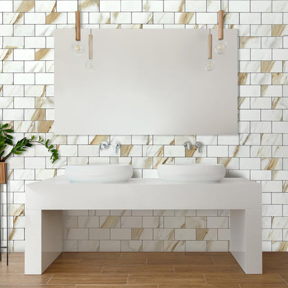 DICOFUN 10-Sheet Polished White Thick PVC Peel and Stick Backsplash, Ceramic Look Subway Tile White Kitchen Backsplash Peel and Stick Wall Tiles