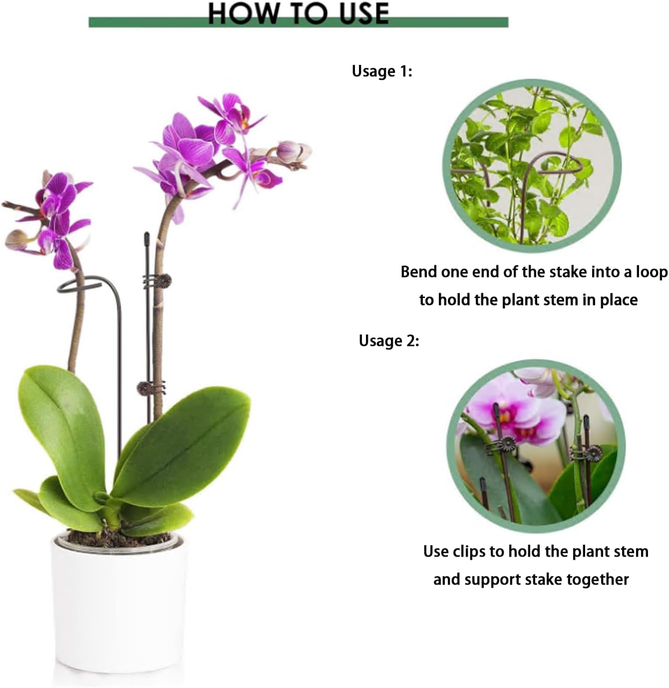 20 Set Plant Stakes 12 inch Extendable Plant Support Stakes with Adjustable Clips Rings, Flower Stem Plant Support Sticks for Indoor Outdoor Plants Stabilizer Garden Sticks for Orchid Rose Tomato