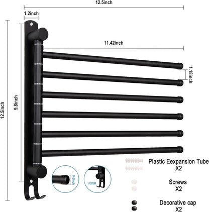 5-Arm Swivel Towel Rack - 180° Rotating Wall Mounted, 304 Stainless Steel Rustproof, Heavy Duty Bathroom Accessories, Space Saving Towel Organizer for Bathroom Kitchen Laundry - Pearl White