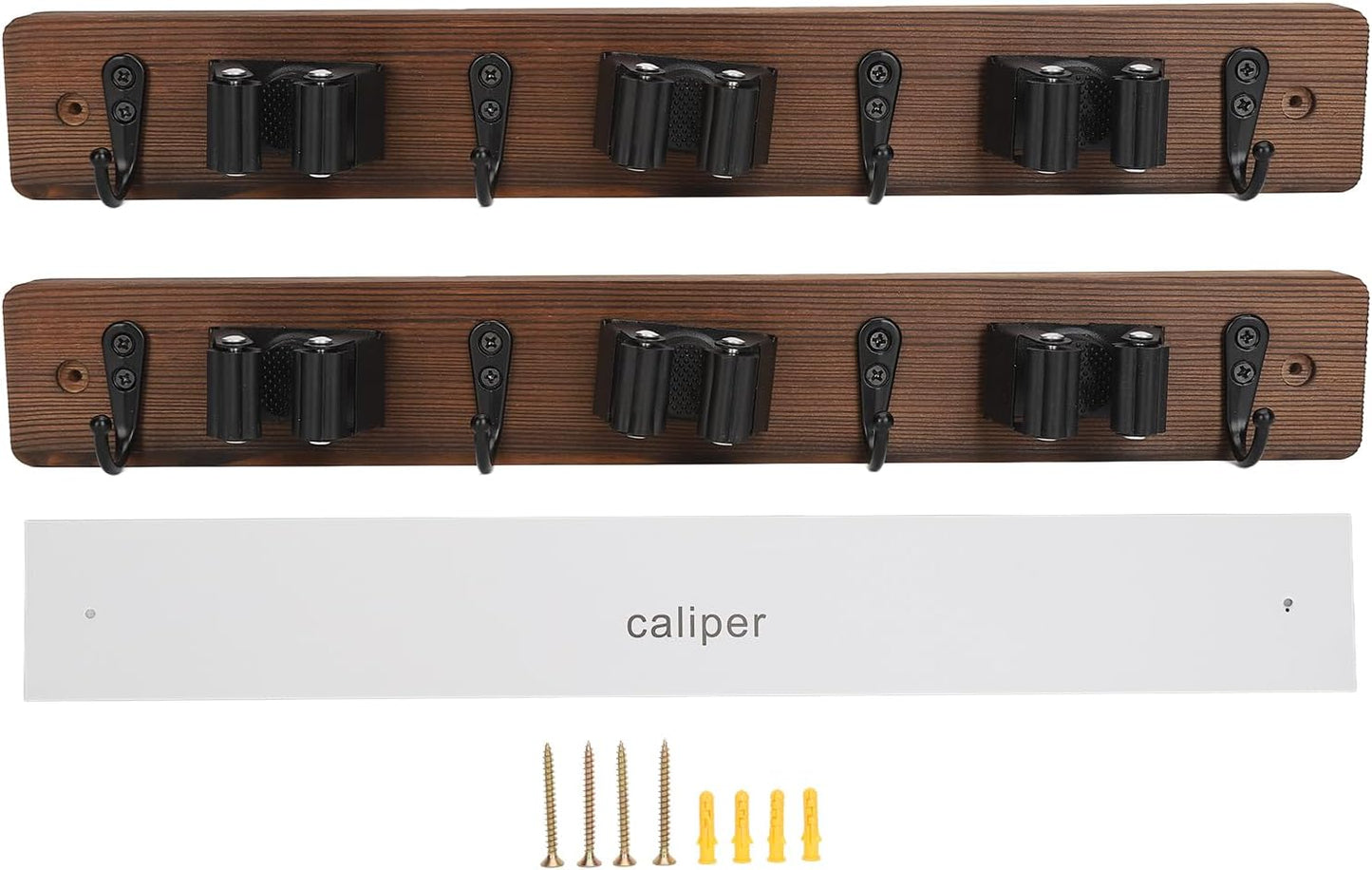 Ymiko Wall Mounted Mop and Broom Organizer with 4 Hooks, 3 Position Holder for Kitchen, Bathroom, Laundry Space Saving Storage Rack