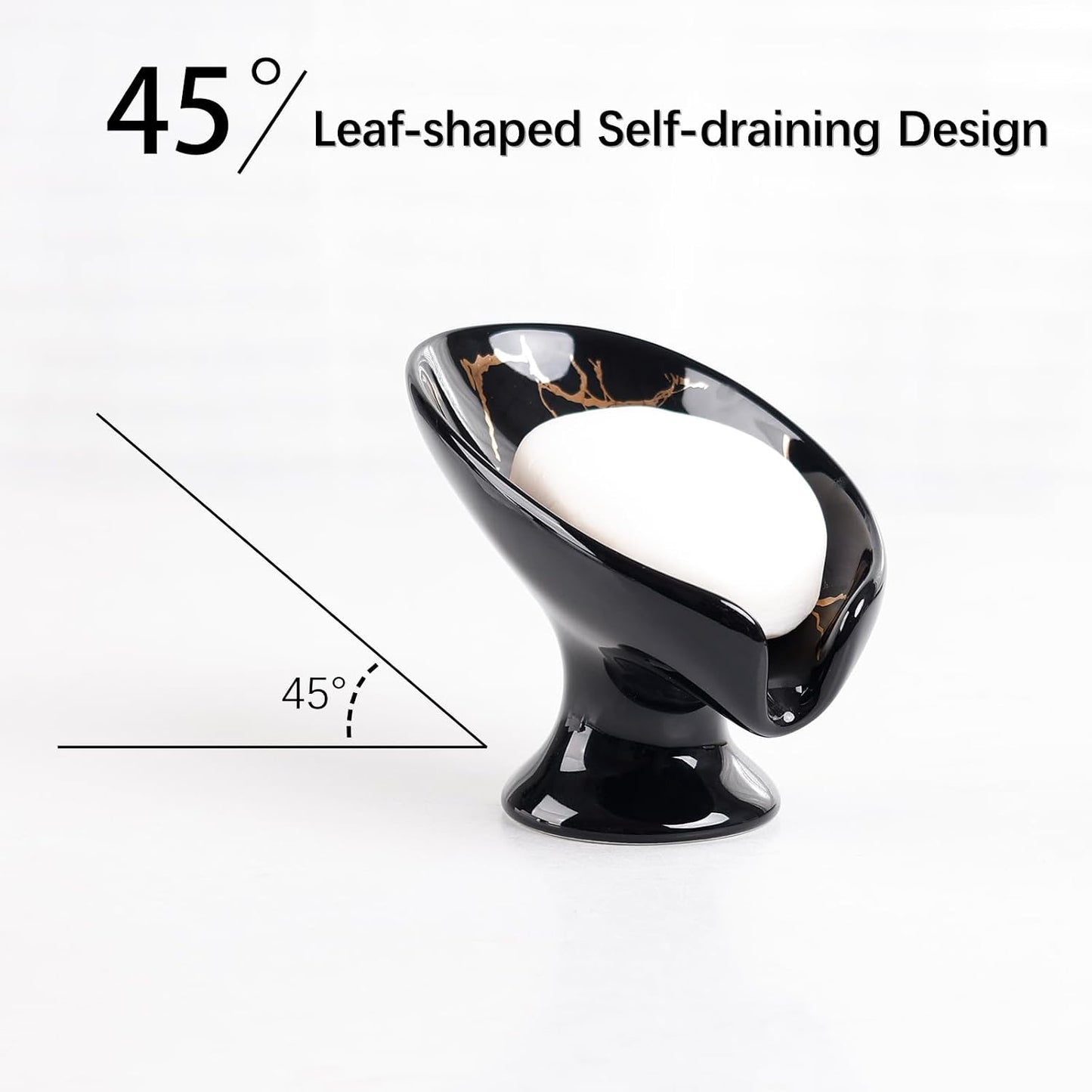 Small Soap Dish, Self Draining Bar Soap Holder for Bathroom Sink, Leaf Shaped Drainage Ceramic with Marble-Pattern Finish, Decorative Soap Dish, No Suction Cup, ANTIS'S HOME