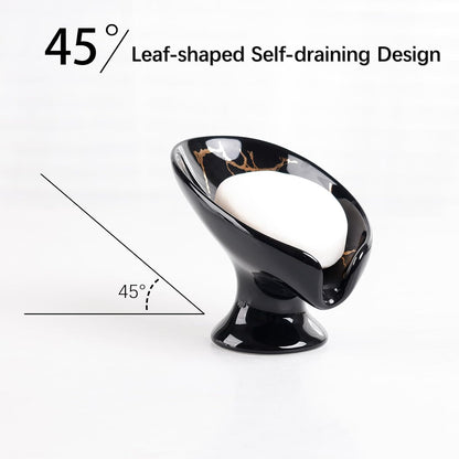 Small Soap Dish, Self Draining Bar Soap Holder for Bathroom Sink, Leaf Shaped Drainage Ceramic with Marble-Pattern Finish, Decorative Soap Dish, No Suction Cup, ANTIS'S HOME
