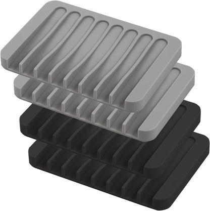 Self Draining Soap Dishes, 3 Pcs Silicone Soap Saver, Waterfall Drainer Soap Holder for Bathroom, Extend Soap Life, Keep Soap Bars Dry Clean & Easy Cleaning (White, Gray, Teal)